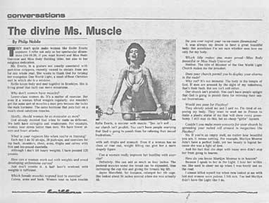 Kellie, Ms. Muscle, appearing in a nationally syndicated column on women's muscle as a result of the Esquire article